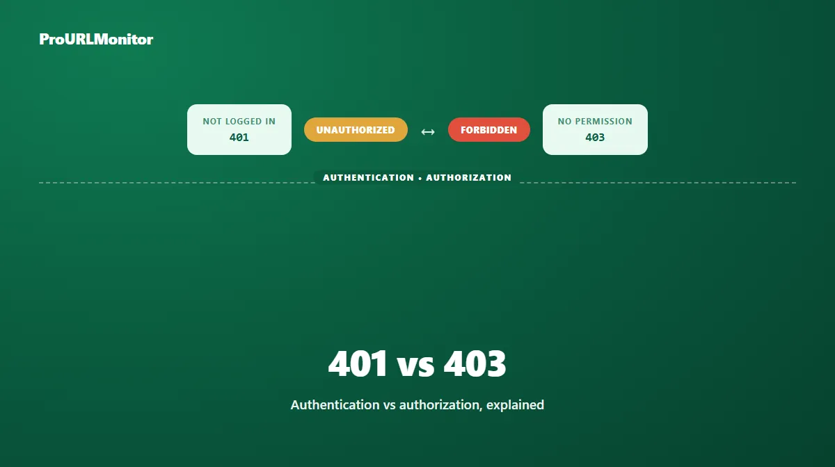Two responses side by side, 401 Unauthorized and 403 Forbidden, illustrating the distinction covered in the 401 vs 403 guide