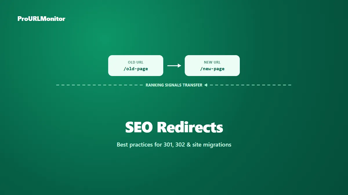 Diagram showing a site migration flow with old URLs redirecting to new URLs and ranking signals transferring between them